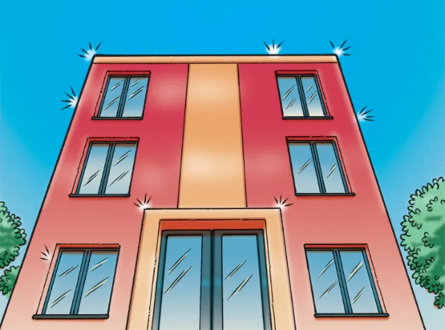Four-story modern building with large windows under blue sky by Fabio Lyra