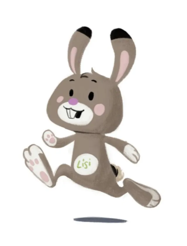 Cartoon bunny character jumping with big ears by Rino Pelli