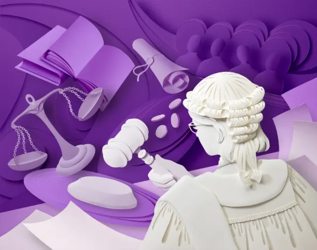 Paper art conveying the future judge