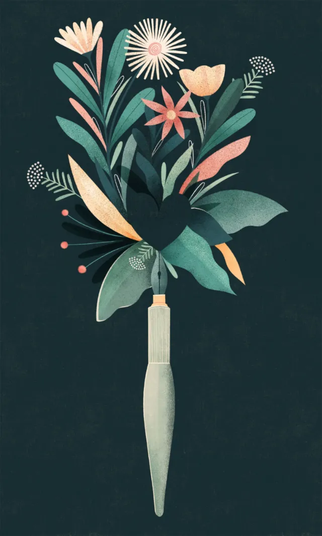 Paintbrush with flowers growing from the tip by Barbara Tamilin