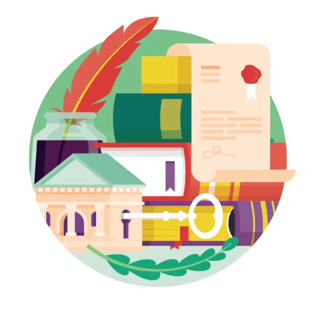 Vector collage of Ink, Letter and building with lock