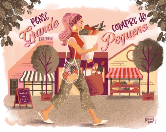 painting of woman walking with vegetables 