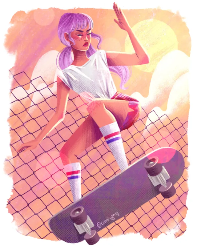 Skater girl painting by Camila Gray 