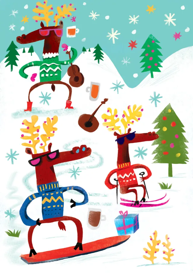 Graphic Reindeers on the slopes