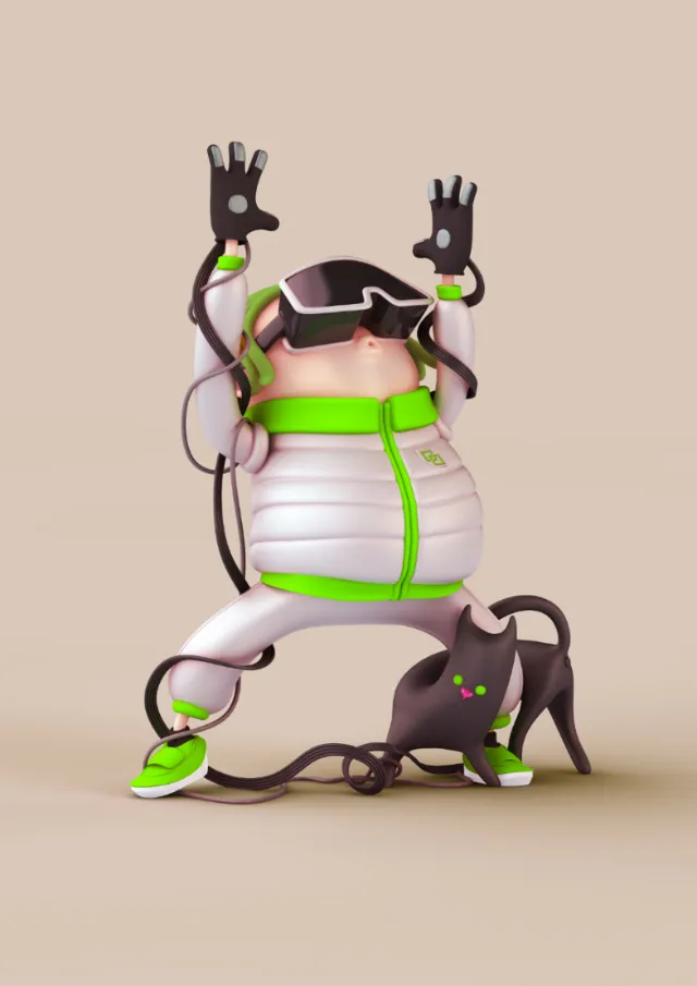 3d cgi character with Virtual reality headset
