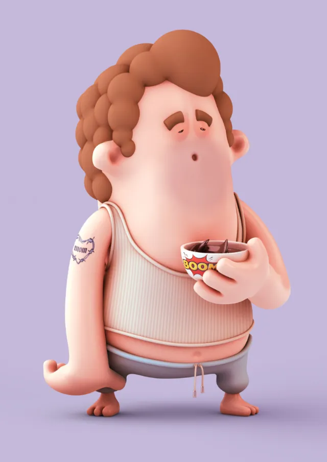 3d cgi man with food bowl