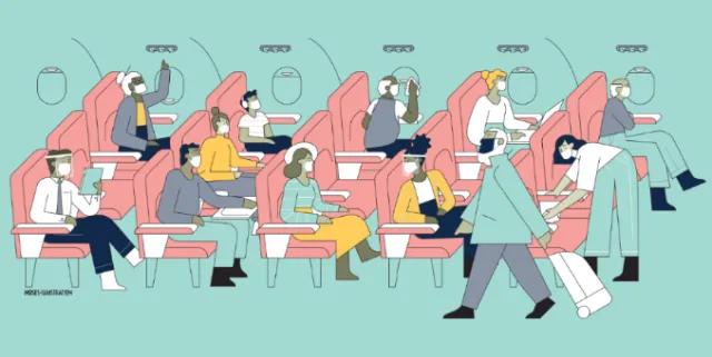 Graphic people sitting in aeroplane