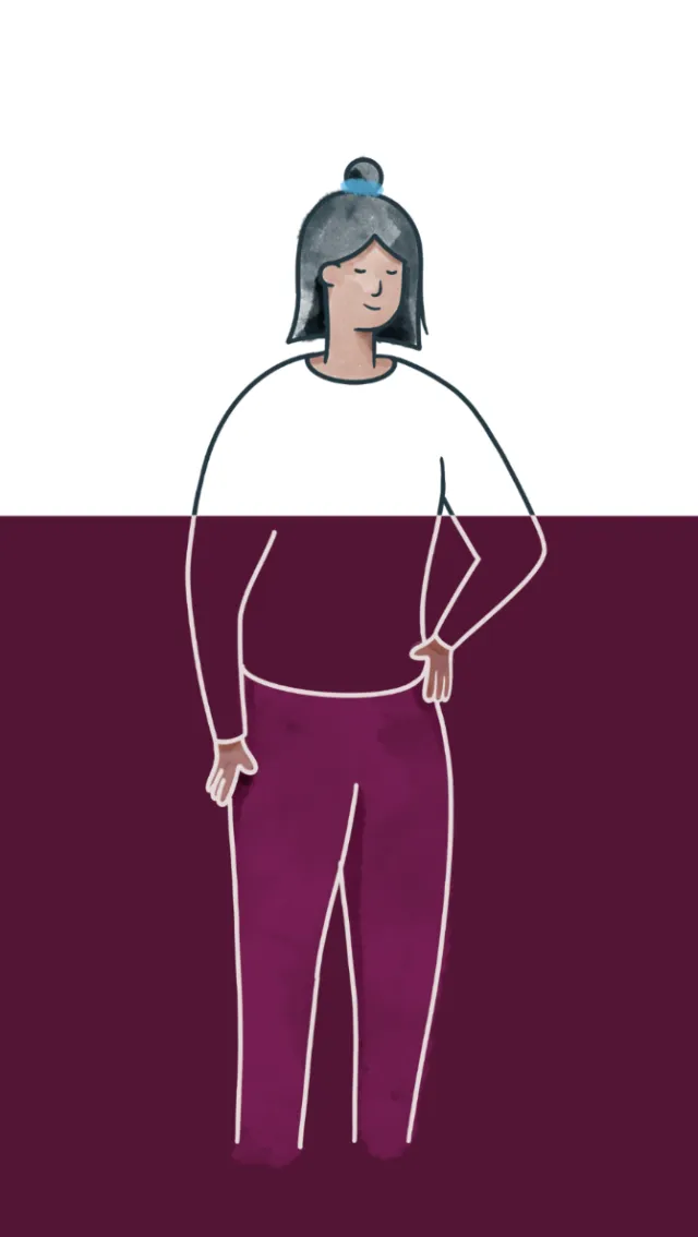 Stylized woman standing with short hair and hand on hip by Samy Löwe