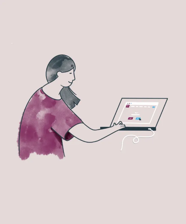 Illustration of person using a laptop by Samy Löwe