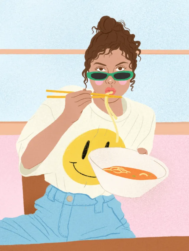 Food & Drink Girl with noodles and soup
