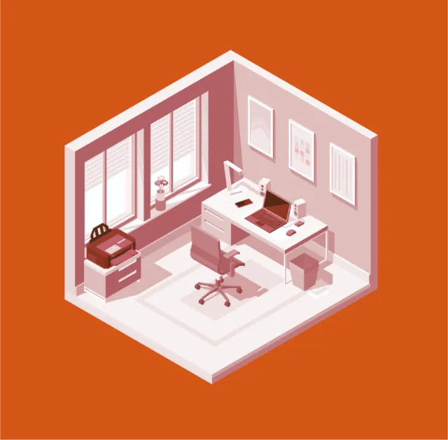 Isometric modern home office with desk, laptop, and chair by Tobias Wandres