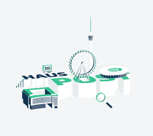 Minimalist illustration of Haus P Puck text with landmarks by Tobias Wandres
