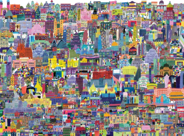 Buildings of the world puzzle illustration