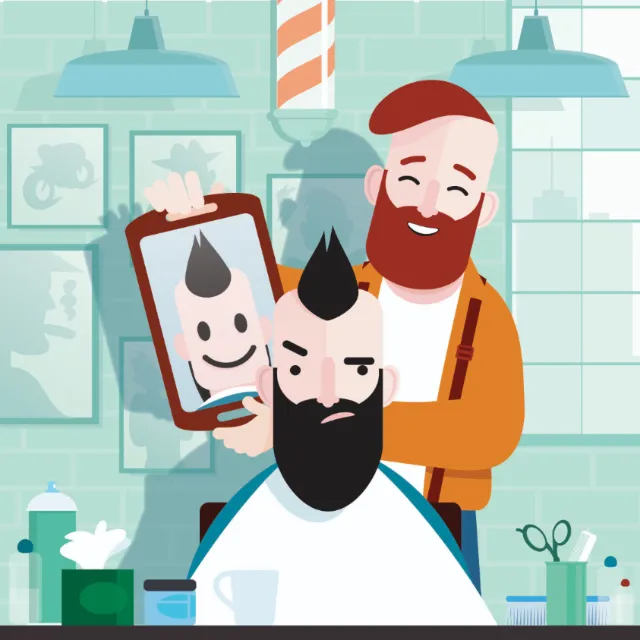 Graphic of man in barber shop