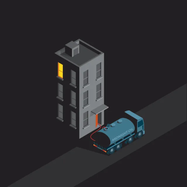 Graphic of tanker near building