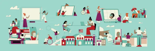 Graphic infographic of people working