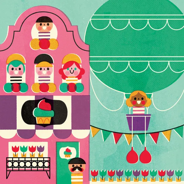 Fairground scene with cupcake stall and hot air balloon by Pintachan