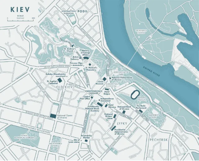 Black and white map illustration of Map of Kyiv, Ukraine