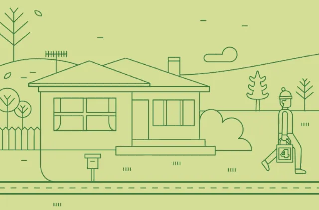 Minimalist line art of a house with porch and garden by Greg Straight