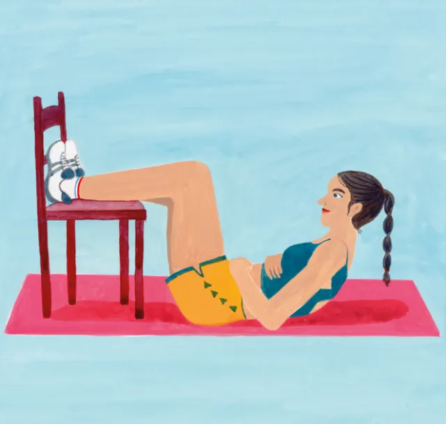Woman exercising with stool