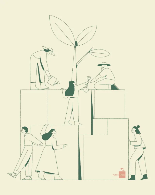 Line art of people planting