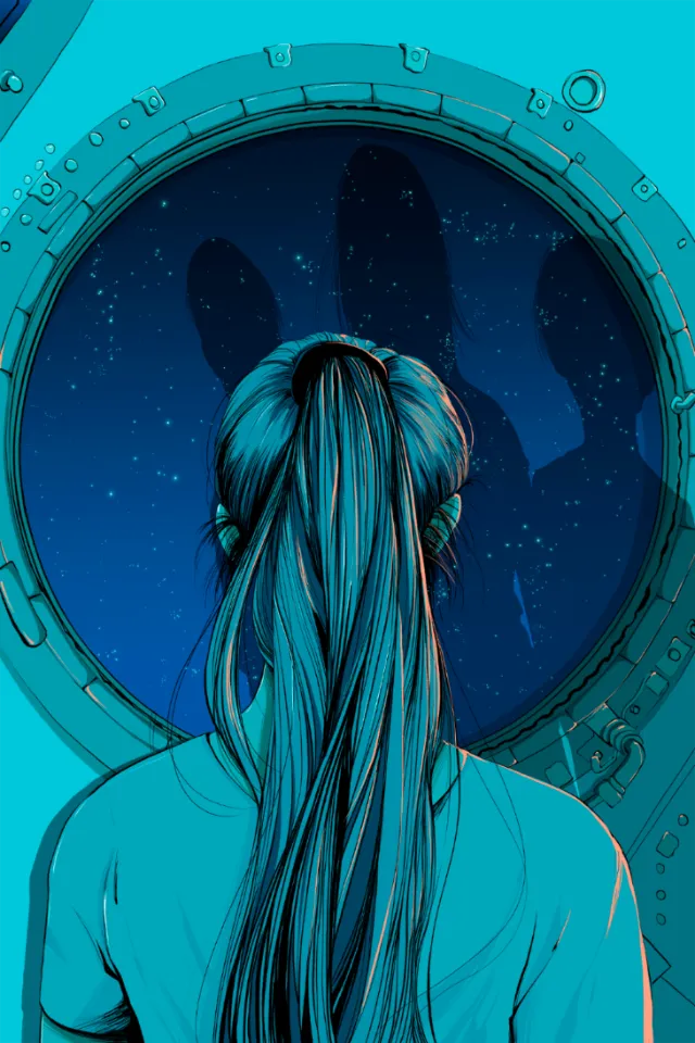 Graphic Girl looking out of window