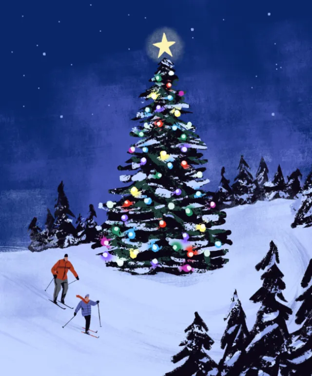 People at Christmas tree