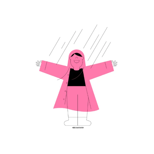 Graphic girl in pink coat