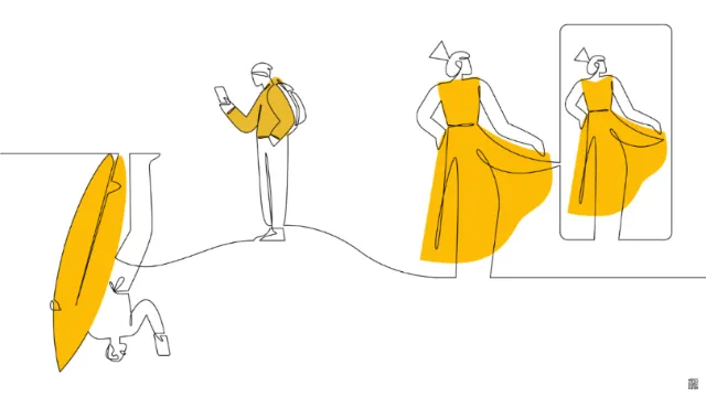 Line art of couple in yellow