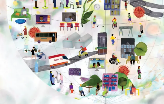Map illustration about Global Life Under COVID-19