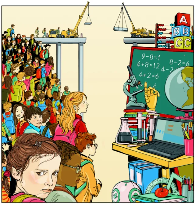 Illustration of diverse children learning science and math by Silke Bachmann