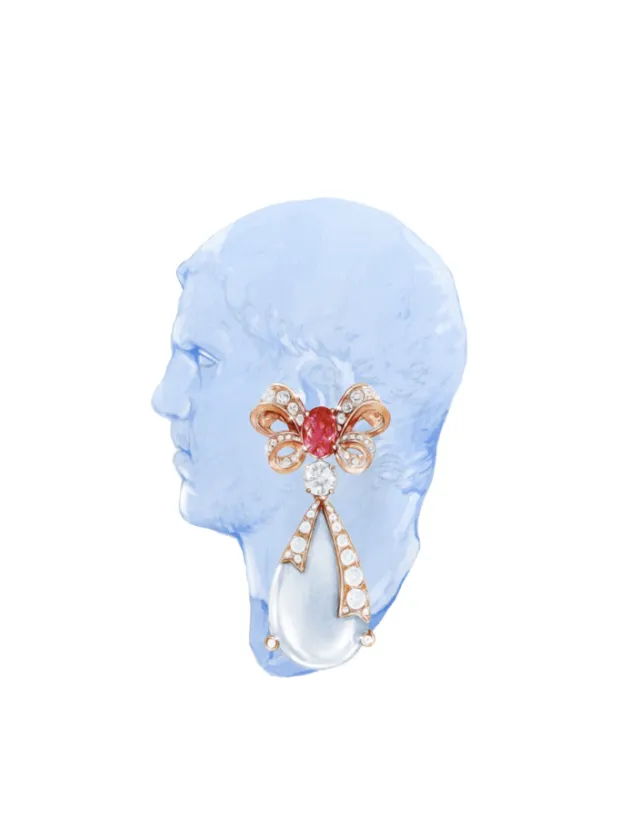 Blue classical bust profile wearing gemstone and pearl earring by Antonio Soares