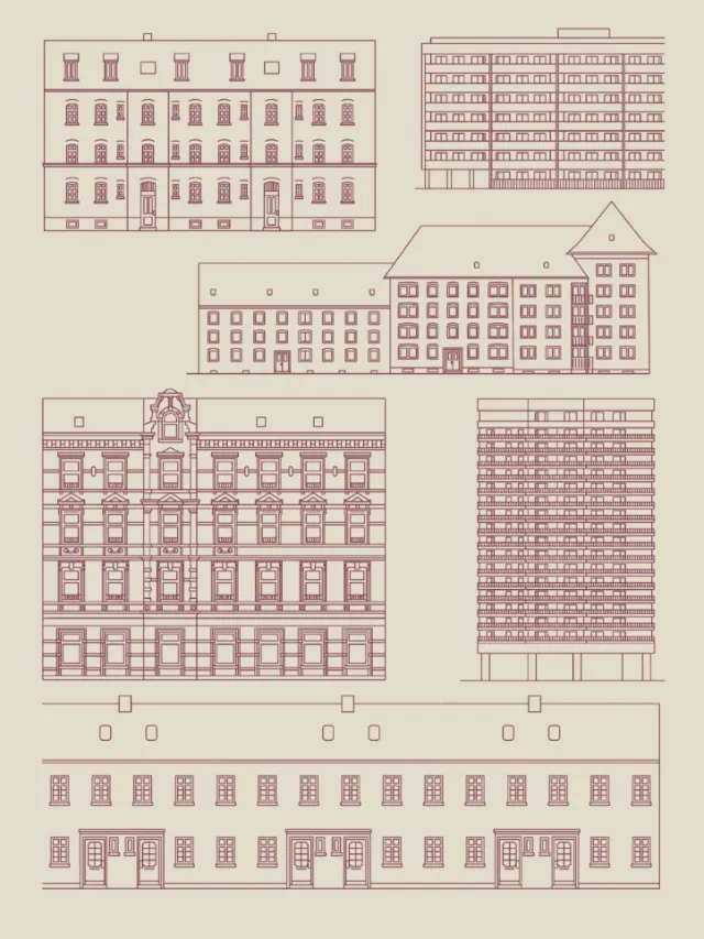 Architectural elevation drawings of different residential buildings by Tobias Wandres