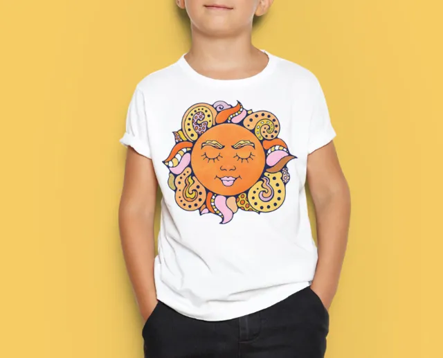 Retro sunshine illustration radiating in geometric patterns and vibrant colours