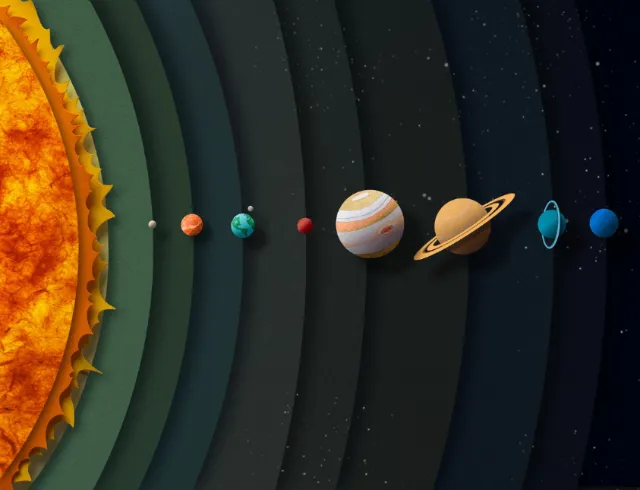 Solar system planets and sun illustration by Gail Armstrong