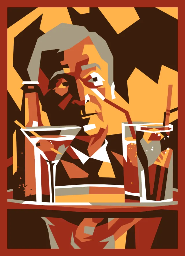 Graphic man with drinks