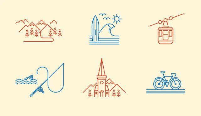 Line art icons of outdoor activities and landscapes by Tobias Wandres