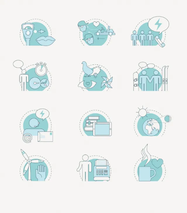 Blue and white business and technology icons by Tobias Wandres