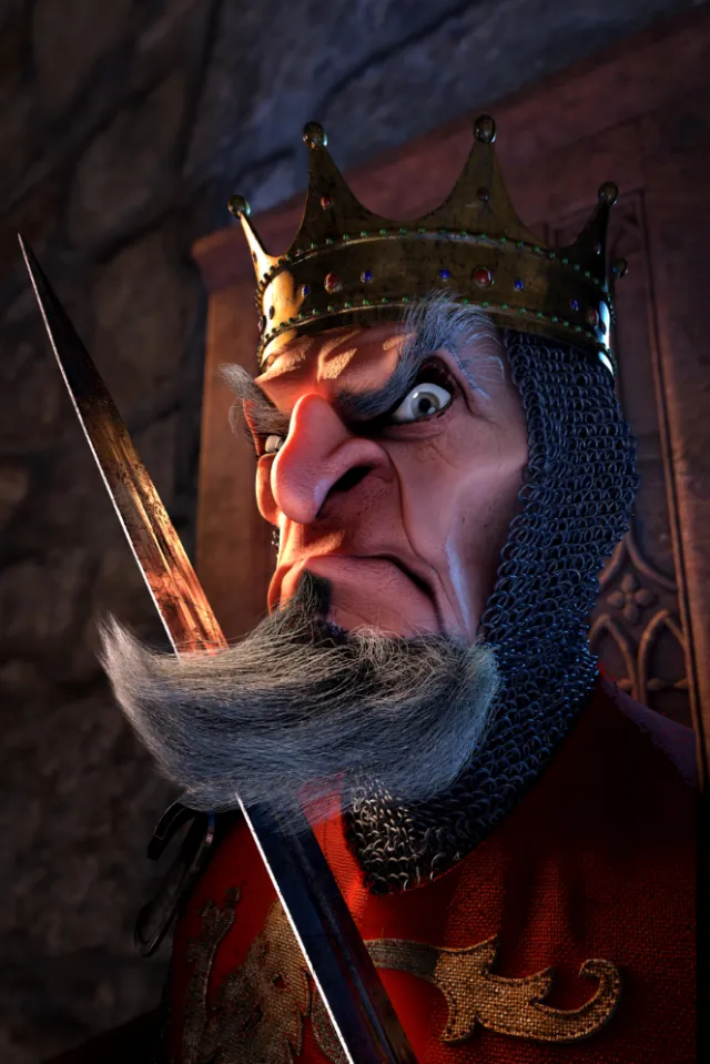 3D medieval king with crown, chainmail, and sword, by Carsten Mell