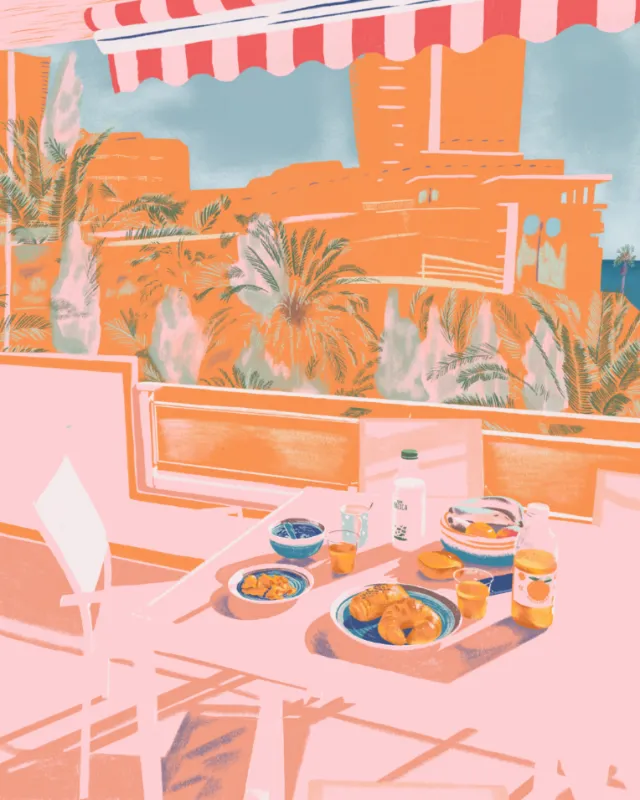 Breakfast on the balcony as a picture of food