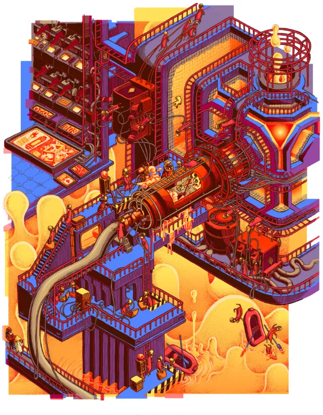 Intricate time machine with glowing tubes and mechanical parts by Carles Garcia O'Dowd