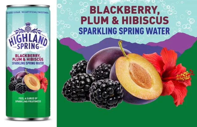 Label design for Highland Spring sparkling spring water range