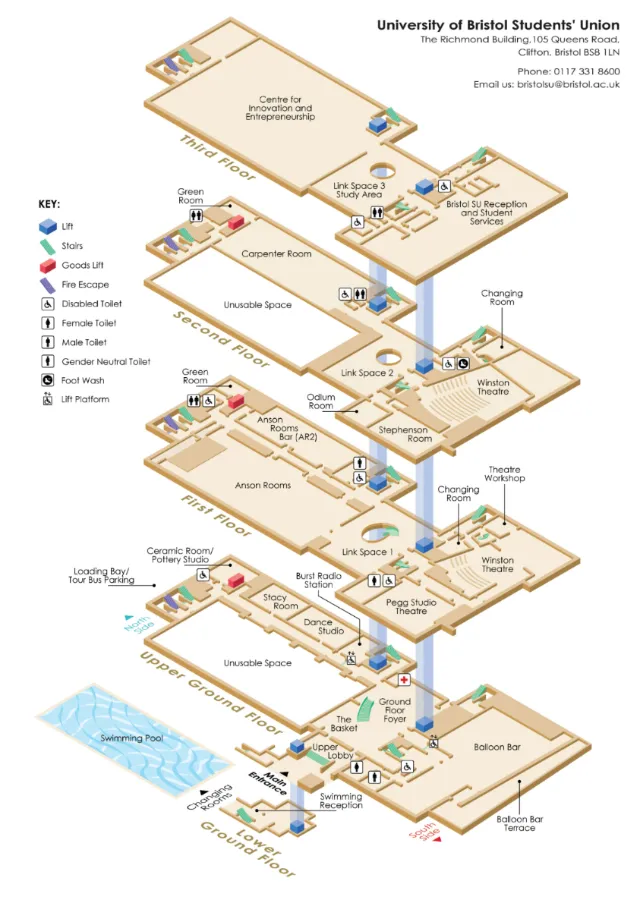 Isometric map of University of Bristol Students' Union building by Mark Watkinson