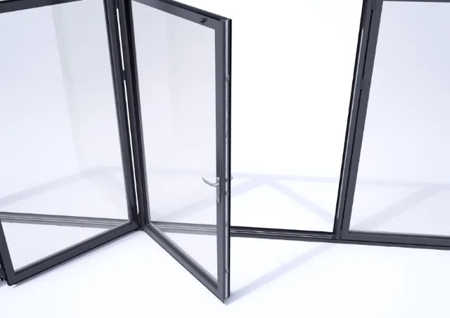 Bi-fold glass door panel with black frames by InfoTec