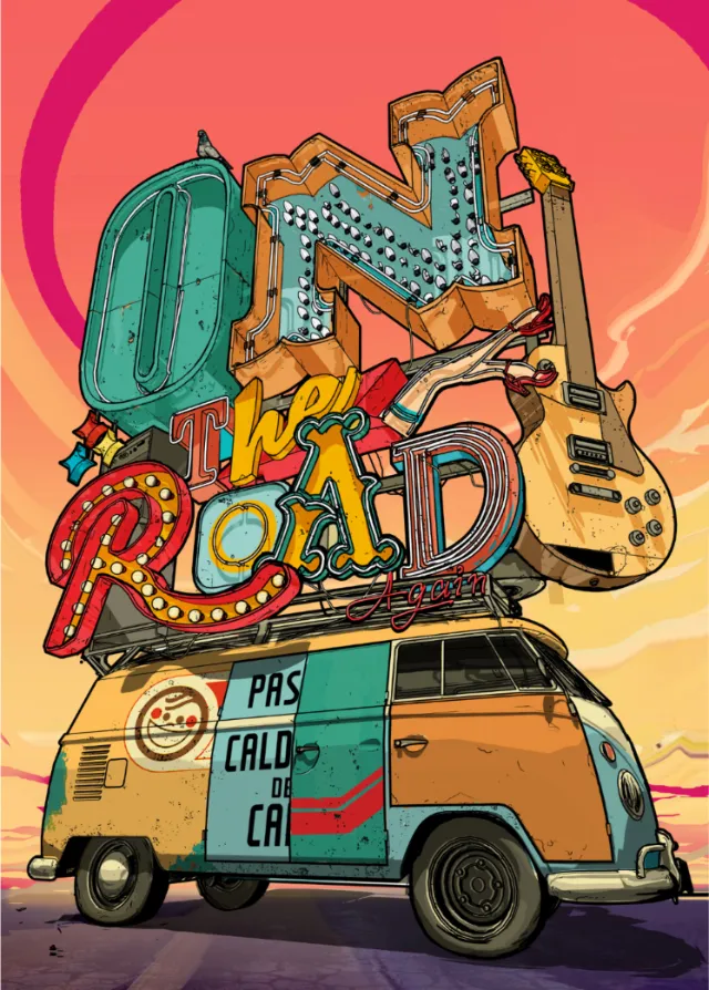 On The Road lettering for vintage campaign poster