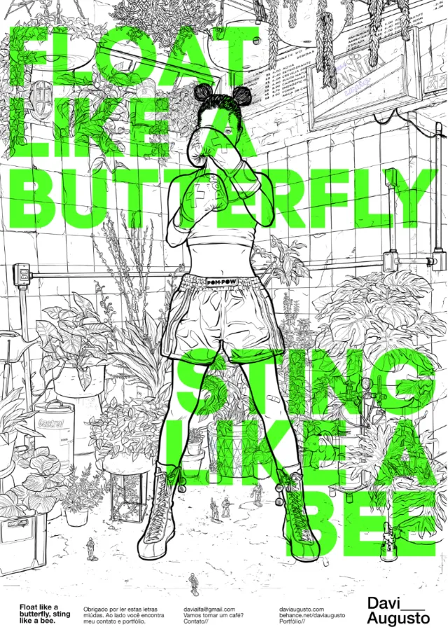 Float like a butterfly, sting like a bee lettering illustration