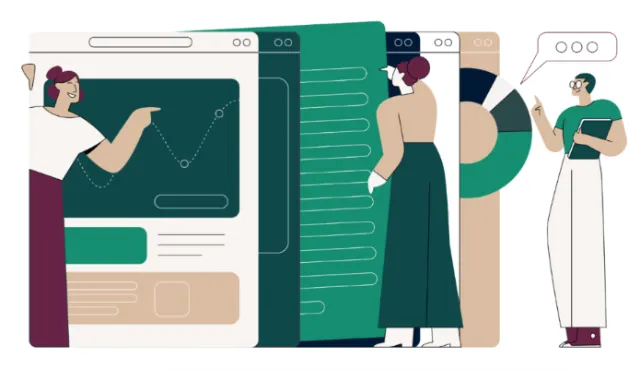 People interacting with digital screens and charts by Joseph Carrington