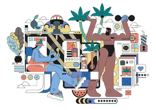 Abstract digital artwork with human figures and technology by Tobias Wandres