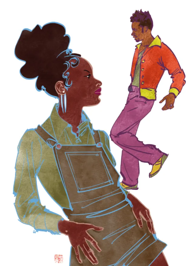 Stylish African American couple illustration by Silke Bachmann