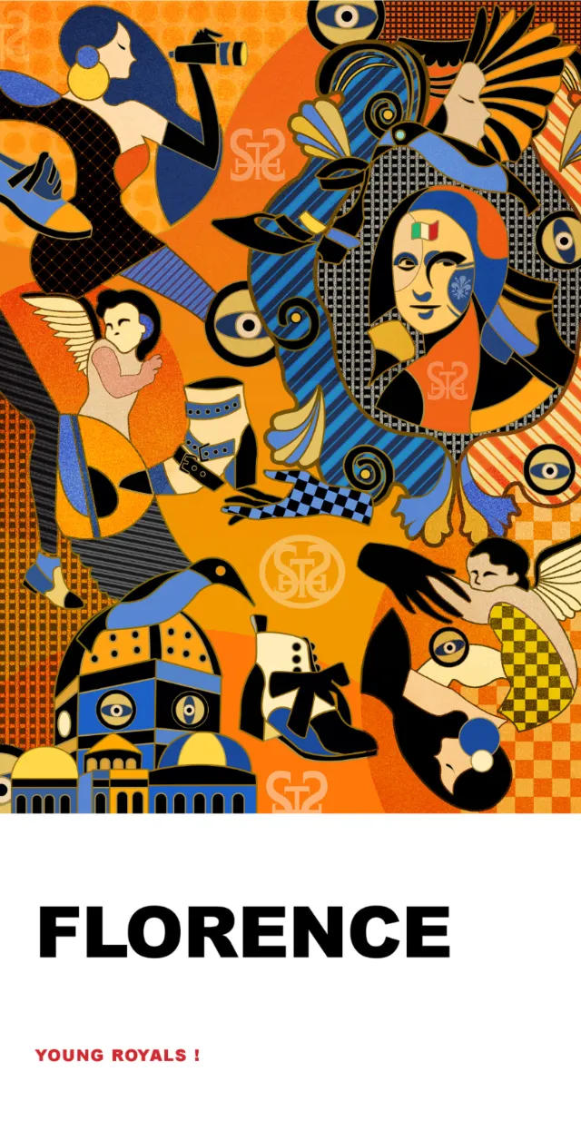 Abstract geometric shapes with a stylized human face by Yixin Zeng